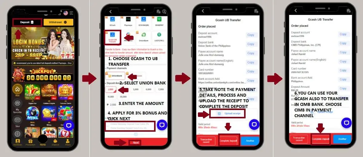 PWIN777 Deposit using Online banking