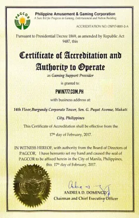 PWIN777 Licensed by Pagcor