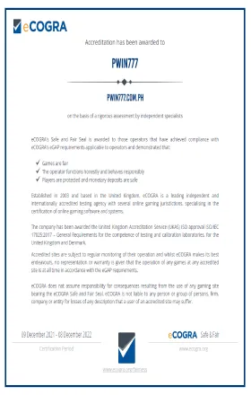 PWIN777 Licensed by eCOGRA